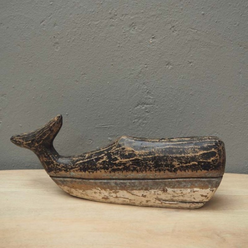 WOODEN NATURAL WHALE DECO